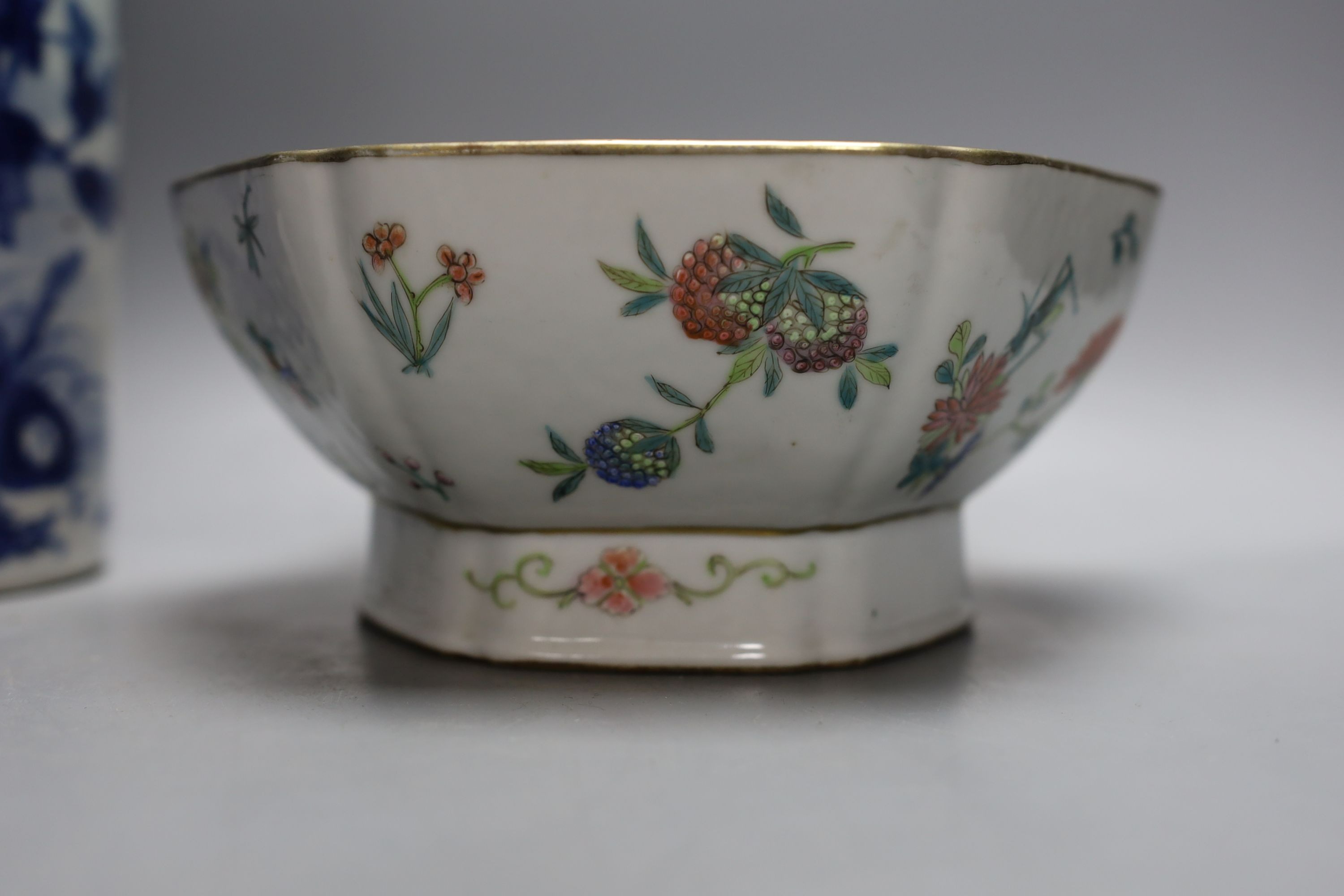 19th century Chinese ceramics, to include a jar, vase and hexagonal famille rose bowl - tallest 29.5cm